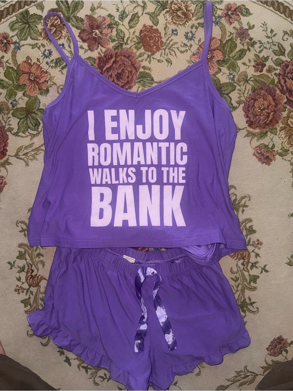 Purple Women's Pajama Tank & Short Set - I Enjoy Romantic Walks to the Bank